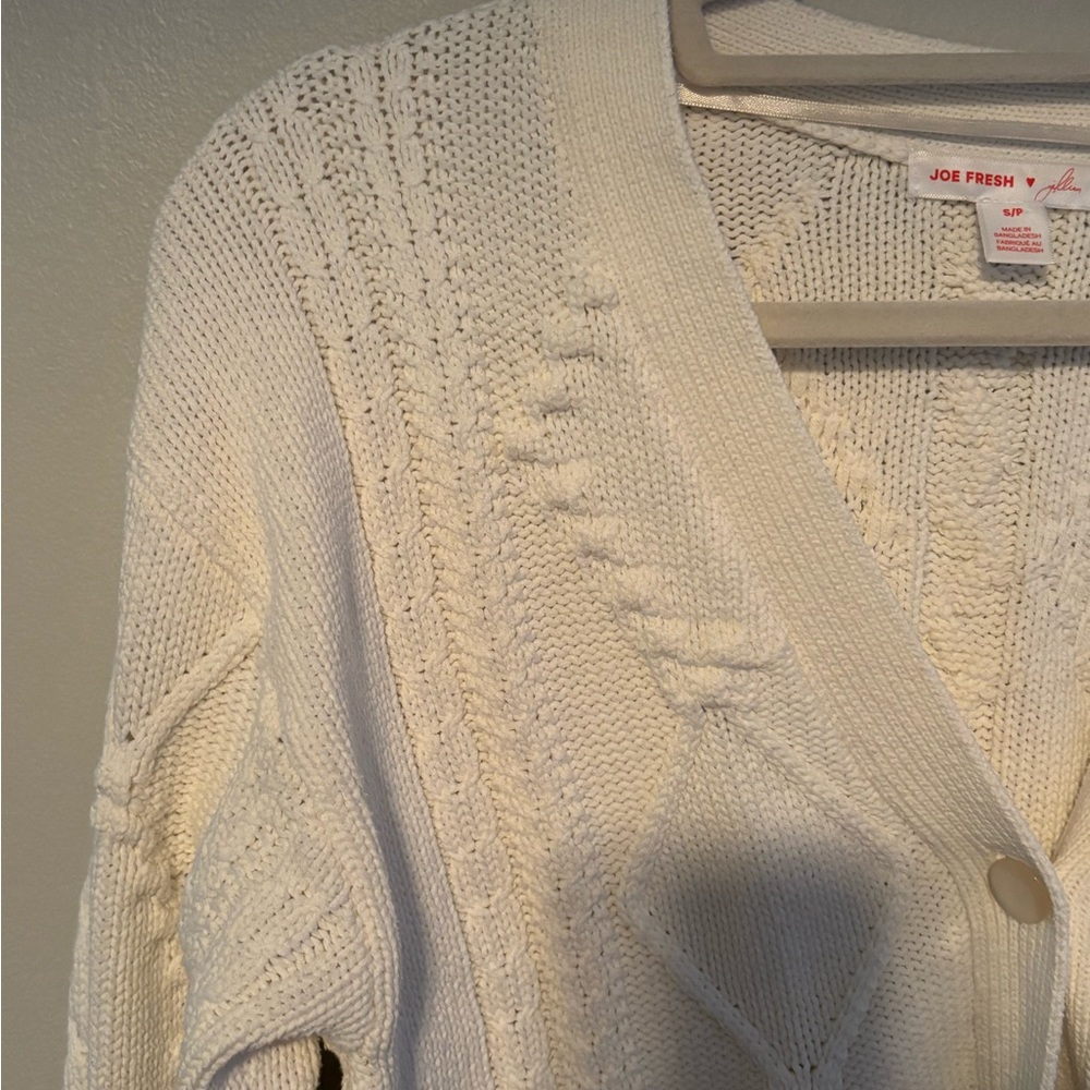Joe Fresh Jillian Harris Curl Up Cable Knit Cardigan Cream White Small - Picture 4 of 6